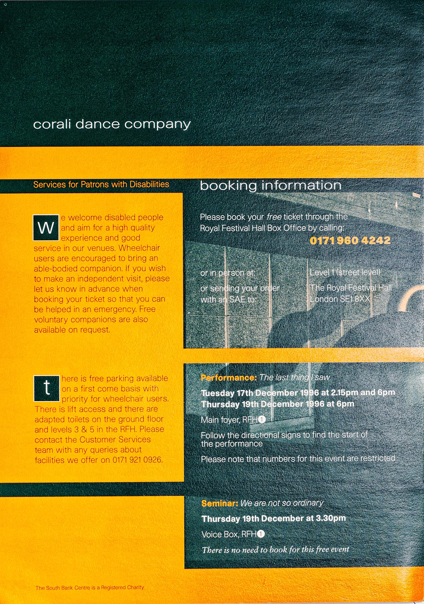 Back of colour flyer for The Last Thing I Saw 1996